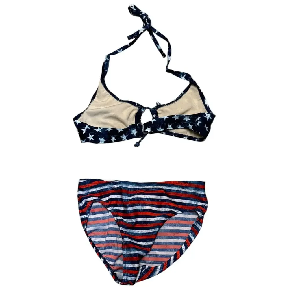 Tropical Escape Red White Blue Stars & Stripes Bikini Swimsuit Size 8